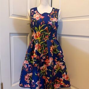 Gracia Blue Floral Fit-and-Flare Dress